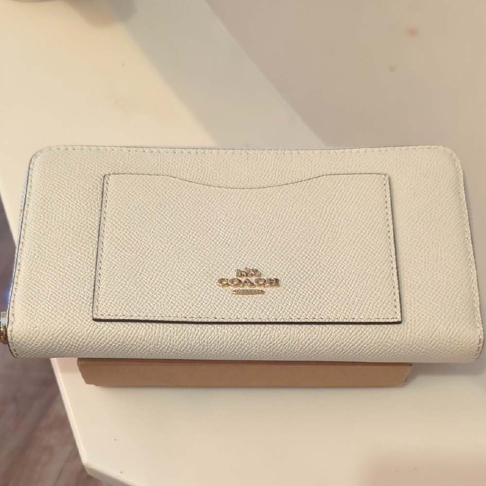 Coach Cream Leather Wallet with Gold Accents